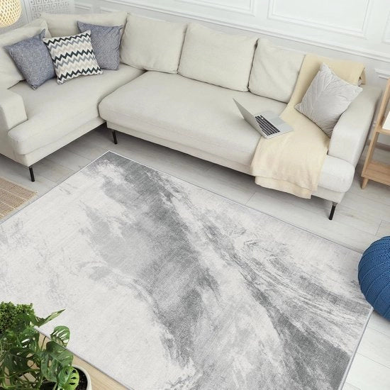Tappeto bassopoli - moderno e lavabile - 1 pezzo - grigio chiaro - 120 x 170 cm