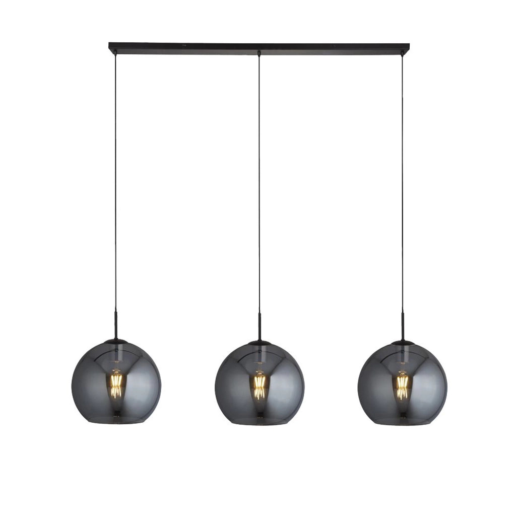 Lampadario Contemporaneo Amsterdam Acciaio Nero Vetro 3 Luci E27