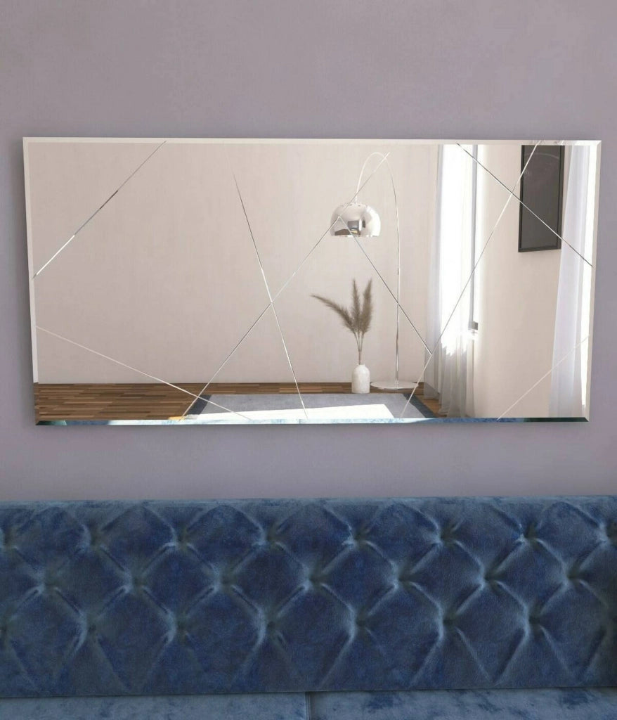 Specchio Corallo, Specchiera, Articolo d'arredo a muro, Decorazione con specchio, 120x2h60 cm, Bianco