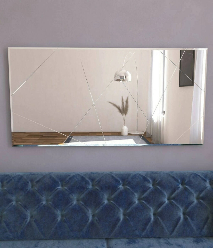 Specchio Corallo, Specchiera, Articolo d'arredo a muro, Decorazione con specchio, 120x2h60 cm, Bianco
