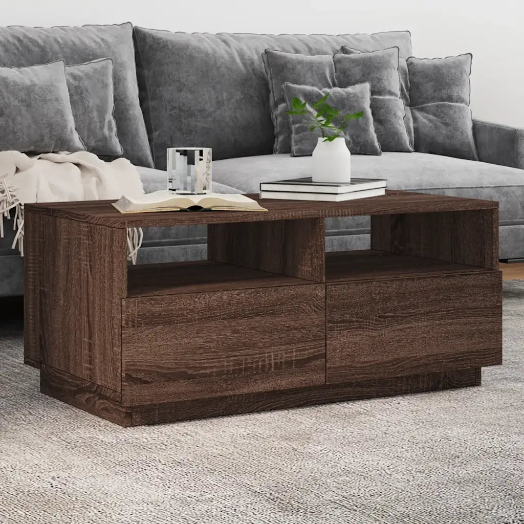 Tavolino da Soggiorno con Luci LED Rovere Marrone 90x49x40 cm 839839