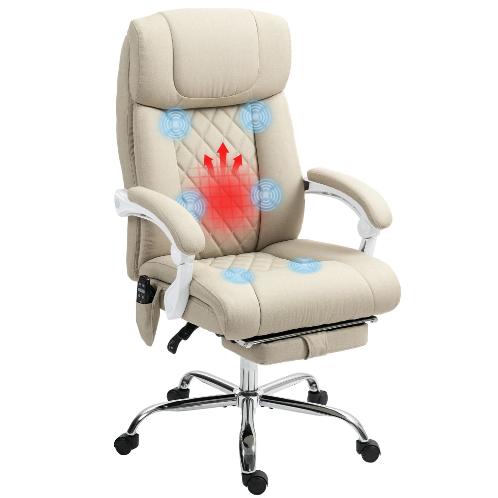 Sedia da ufficio con schienale alto reclinabile, calore lombare e poggiapiedi ¨C zephmum ¨C beige 66x70x112-120 cm