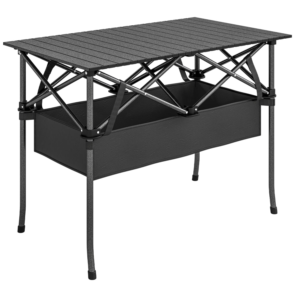 Tavolo da Campeggio Pieghevole 93x55x68 cm con Rete Portaoggetti e Borsa Struttura in Metallo Nero
