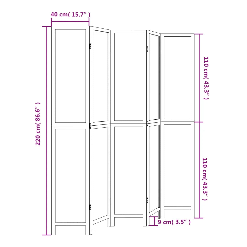 Divisorio Ambienti | Divider per stanze | Paravento 5 Pannelli Marrone Scuro Massello Paulownia