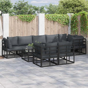 Set Divano da Giardino con cuscino 9 pcs Nero Alluminio 3378889