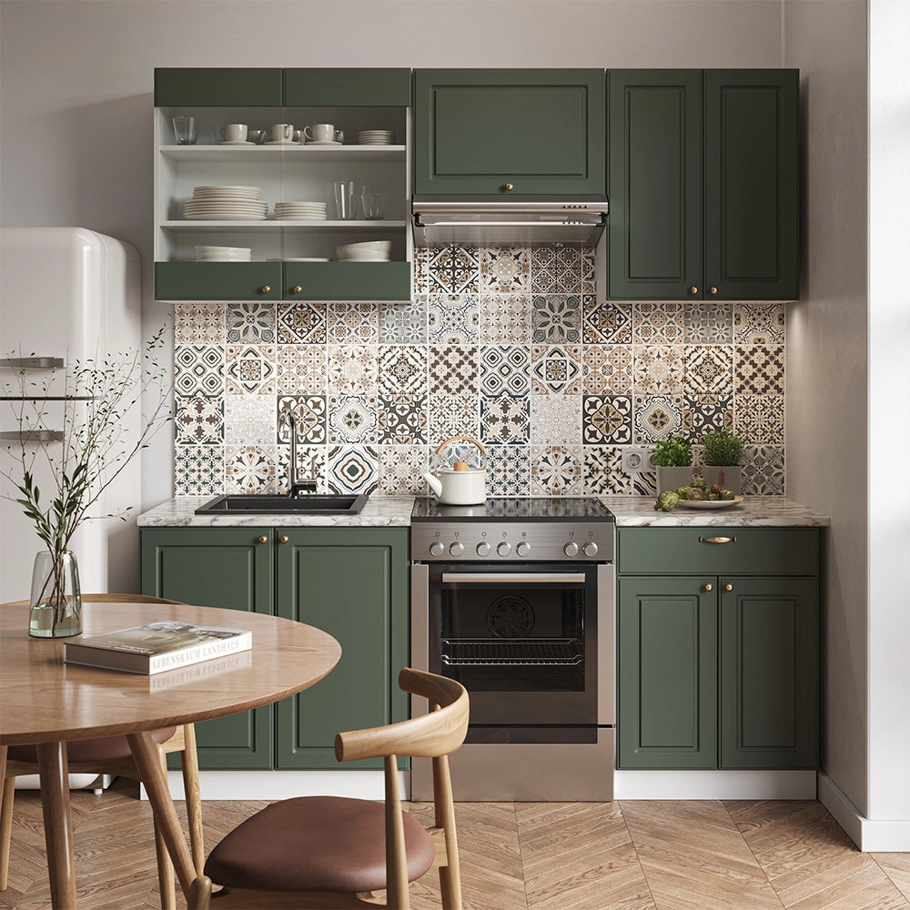 Cucina componibile Fame-Line Verde-oro rustico/Bianco 200 cm, PL Marmo Vicco