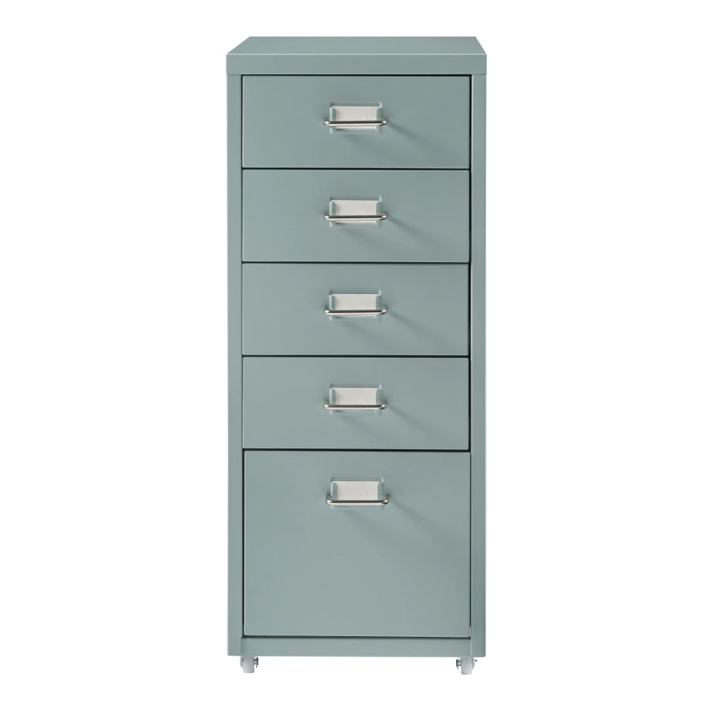 Cassettiera Kökar in Acciaio Mobile Archivio con 5 Cassetti e Rotelle - Menta Verde [en.casa]