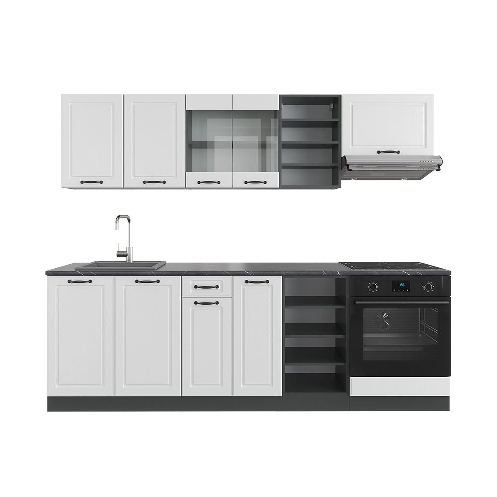 Cucina componibile R-Line Bianco rustico/Antracite 240 cm senza piano di lavoro Vicco