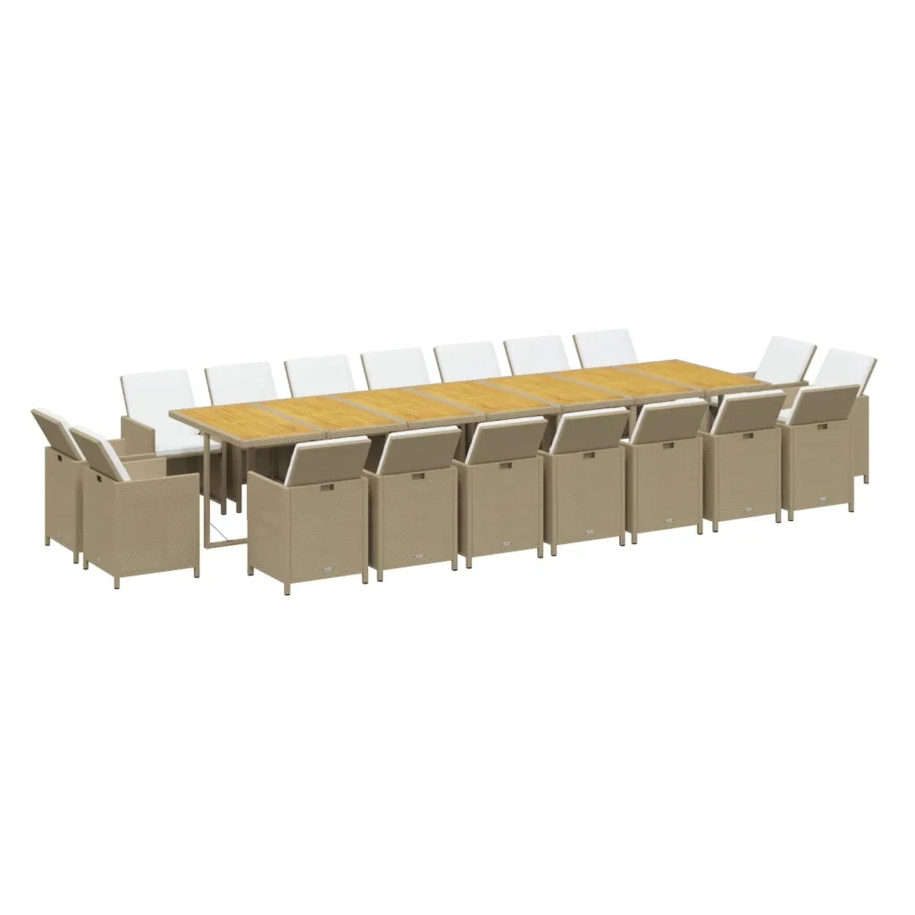 Set da Pranzo per Giardino 19pz con Cuscini in Polyrattan Beige cod mxl 36007