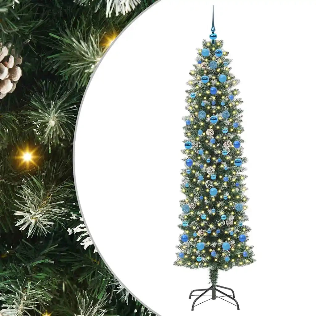 Albero di Natale Artificiale Sottile Verde e Bianco 210 cm 3395312
