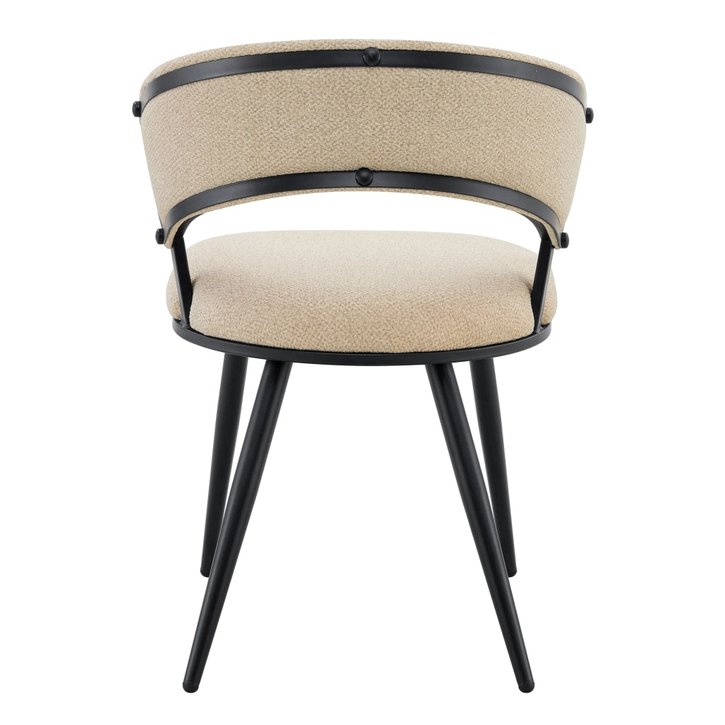 Sedia da Pranzo Set da 2 con Schienale Trapuntato e Gambe in Metallo in Velluto Beige e Nero