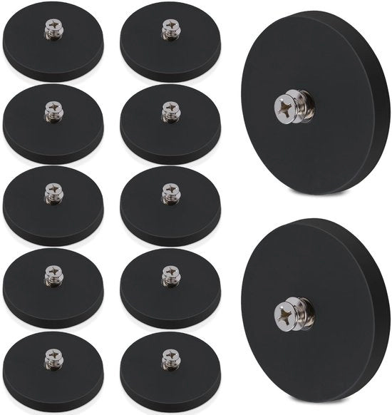 12 magneti neodymium con rivestimento in gomma, forti magneti di gomma antiscivolo, 13 kg di attrito Ø 43 mm con filo di acciaio M4 per piede di fissaggio magnetico per strisce di luce, magneti di gomma rotondi con viti