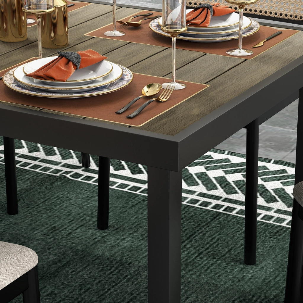 Outsunny Garden Table in alluminio 190x90 cm Buffet resistente alle intemperie con aspetto legno; tavolo antiscivolo da campeggio per 8 persone; balcone tavolo; patio Tavolo da pranzo esterno per giardino; patio balcone in legno naturale
