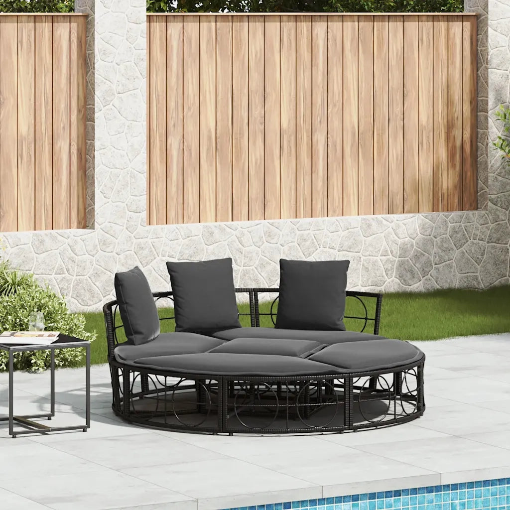 Lettino Prendisole Esterno senza Tetto Nero in Polyrattan 4108236