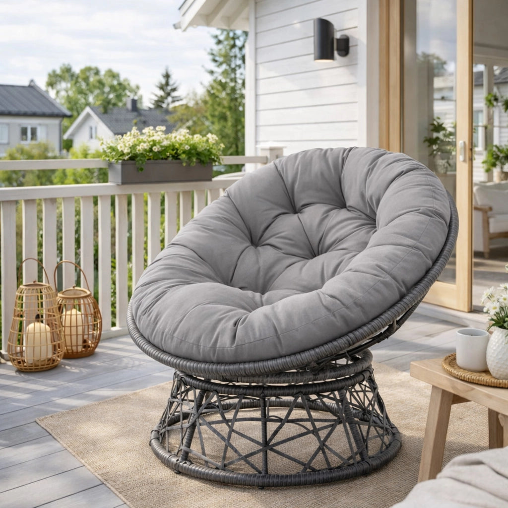 Poltrona Relax Da Esterno Girevole Con Cuscino Imbottito Seduta Rotazione 360 Gradi Per Giardino Terrazzo Patio Veranda Bordo Piscina 64 x 80.5 Cm Grigio