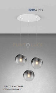 SOSP. OTTONE SAT. 3 LUCI TONDO VETRI PICCOLI FUME' 1194OS-S3 TP-FU
