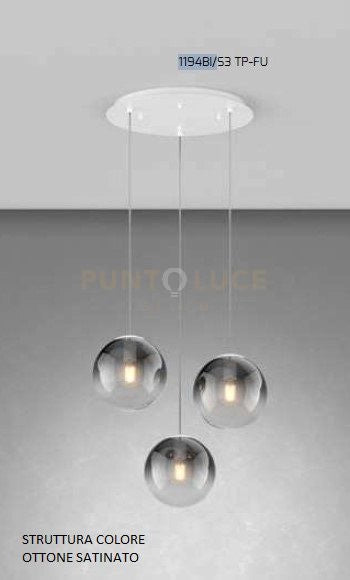 SOSP. OTTONE SAT. 3 LUCI TONDO VETRI PICCOLI FUME' 1194OS-S3 TP-FU