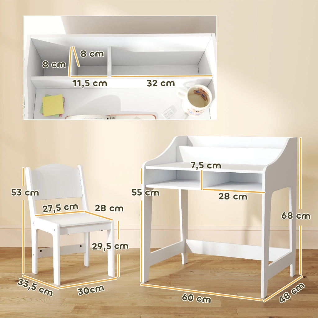 Scrivania per bambini con cassetti e scaffali aperti ¨C zephmum ¨C bianco
