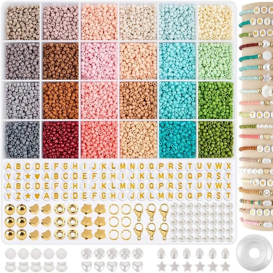 Set di perle in vetro 3 mm - Collezione di 260 perle in legno - Perle in vetro - Perle letterali - Perle miniature - Per sierificare