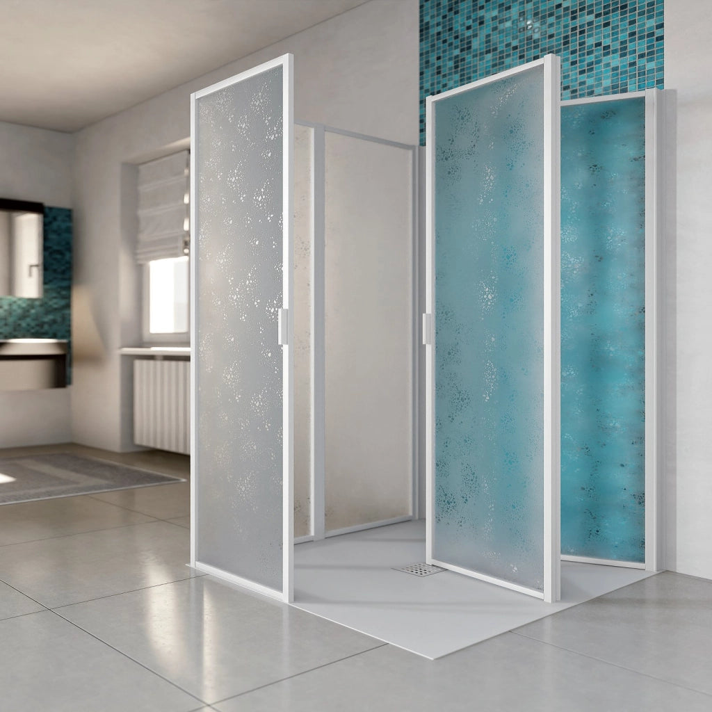 Box doccia tre lati a libro apertura totale acrilico opaco h.185cm CASSANDRA TRIO 80x80x80 cm 