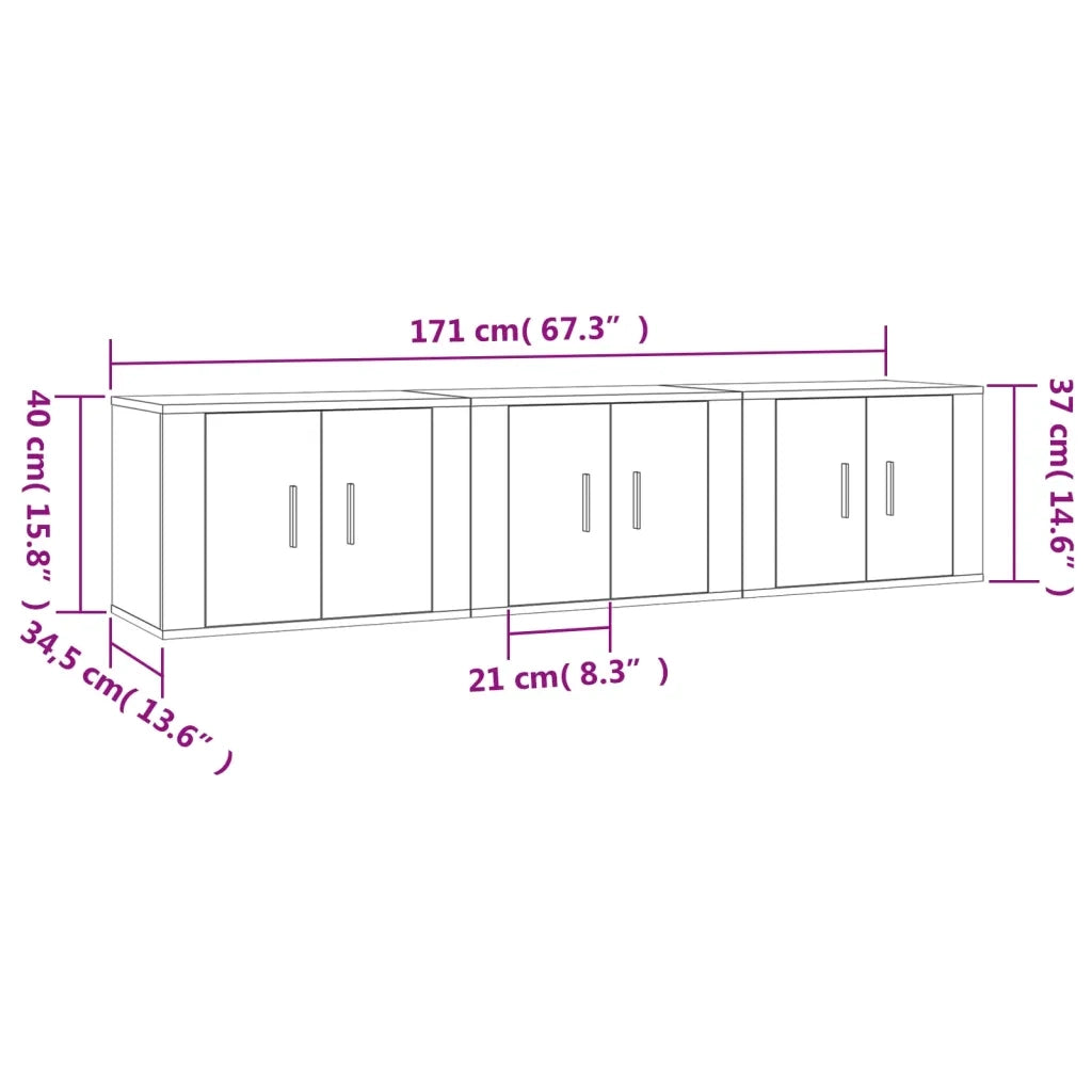 Mobili Porta TV a Parete 3 pz Grigio Sonoma 57x34,5x40 cm 3188348