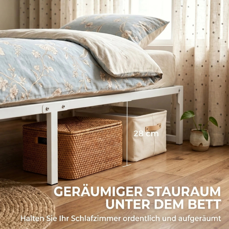 LETTO Singolo 90x200 cm in Metallo Bianco senza testiera con spazio contenitore