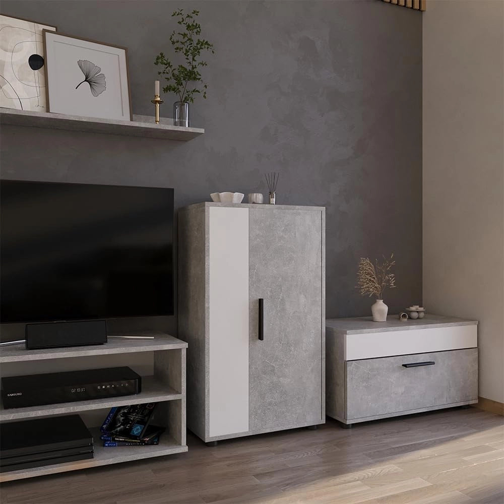 Credenza Berno, Cemento/Bianco, 50.1 x 87.3 cm con 2 scomparti