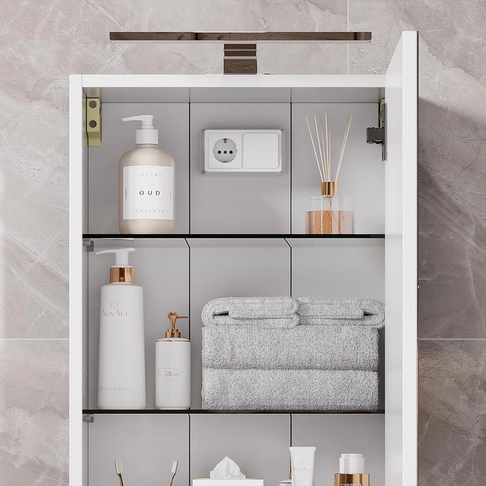 Mobile a specchio per il bagno Lavio, Bianco, 40 x 60 cm con illuminazione a LED, con ripiano integrato e illuminazione a LED