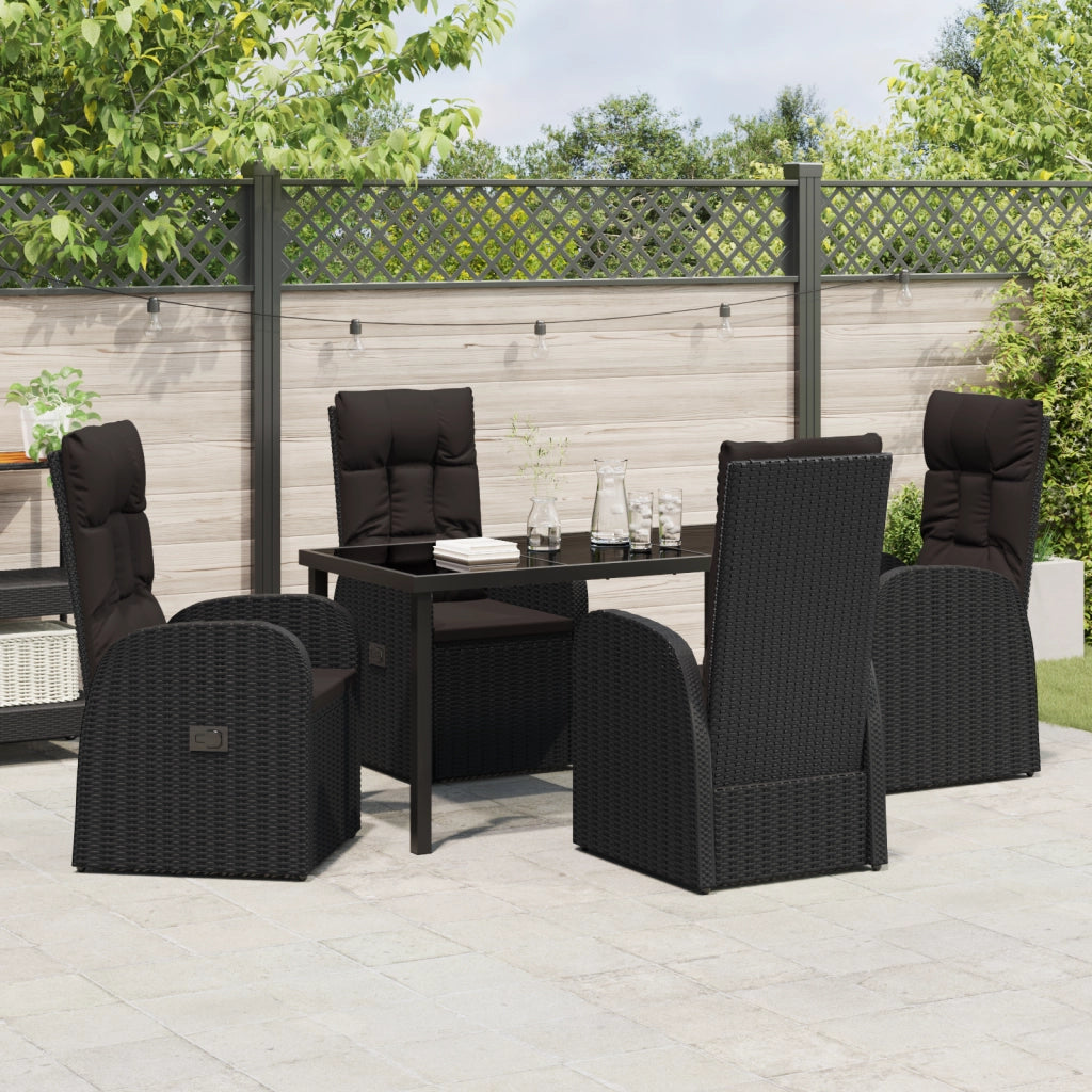 Set da pranzo da giardino a 5 pezzi di con cuscini neri in rattan polimerico