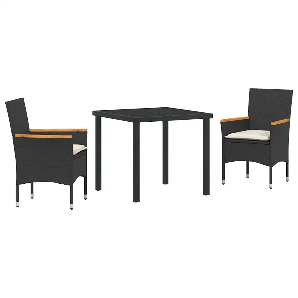 Set da Pranzo per Giardino con cuscino 3 pcs Nero polyrattan