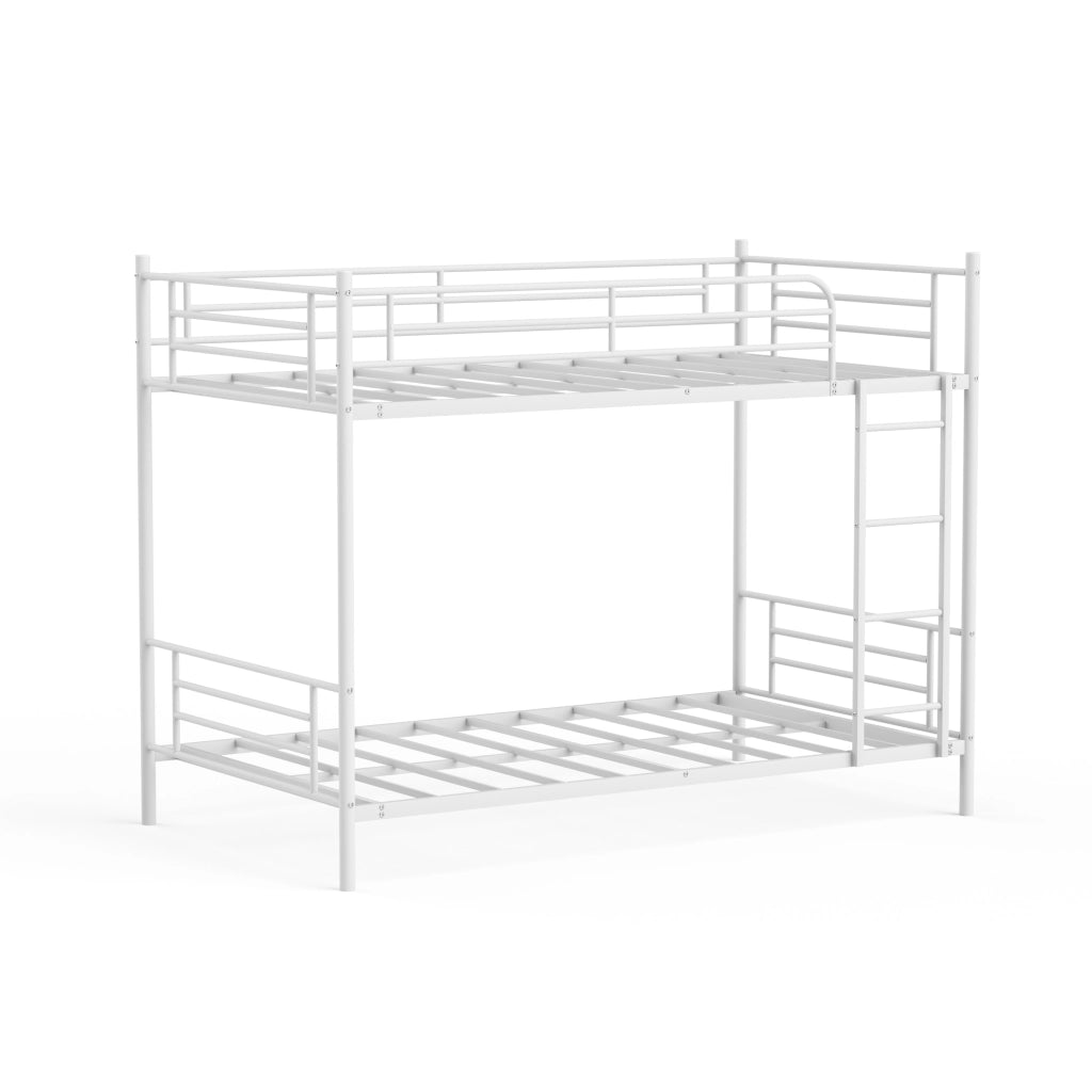 Letto a castello 90 × 190 cm con scala in metallo e barriera di sicurezza, senza materasso, bianco