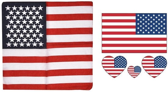 Benda multicolore con stella - Stemma americano - Sticker tatuaggio - Fazzoletto di cotone - 55 cm x 55 cm - Comodo e respirabile - Sciarpa