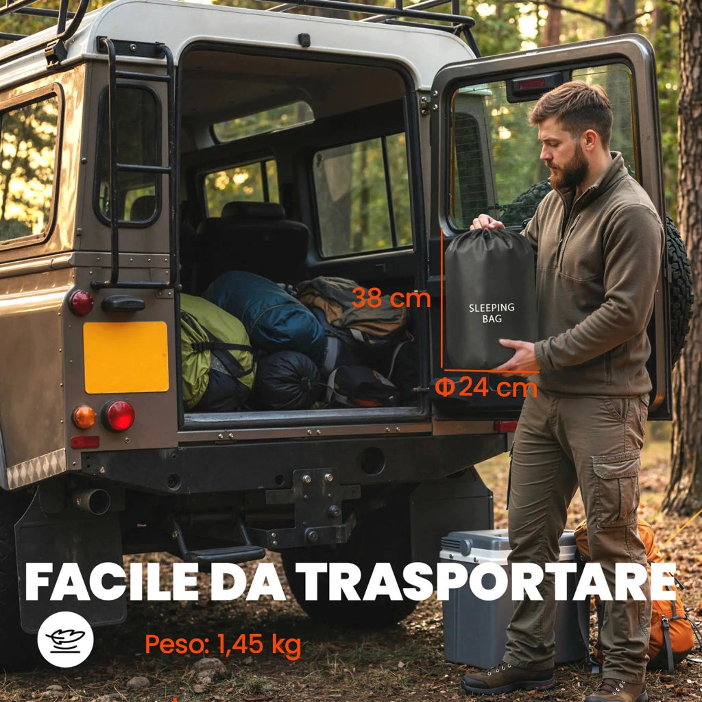 Sacco a Pelo Singolo per Adulti 75x215 cm Leggero e Compatto Temperatura 0-25°C in Poliestere e Cotone Nero