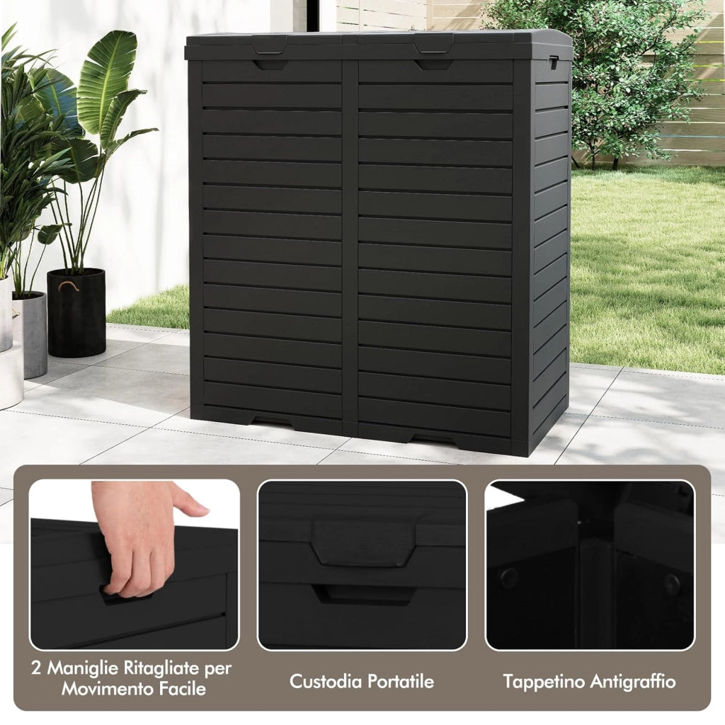 Pattumiera per Rifiuti Esterno e Interno 235 L, Contenitore per Raccolta Differenziata a Doppio Secchio Impermeabile con Coperchio, Vassoio e Maniglia, Bidone per Terrazza e Cucina (Nero)