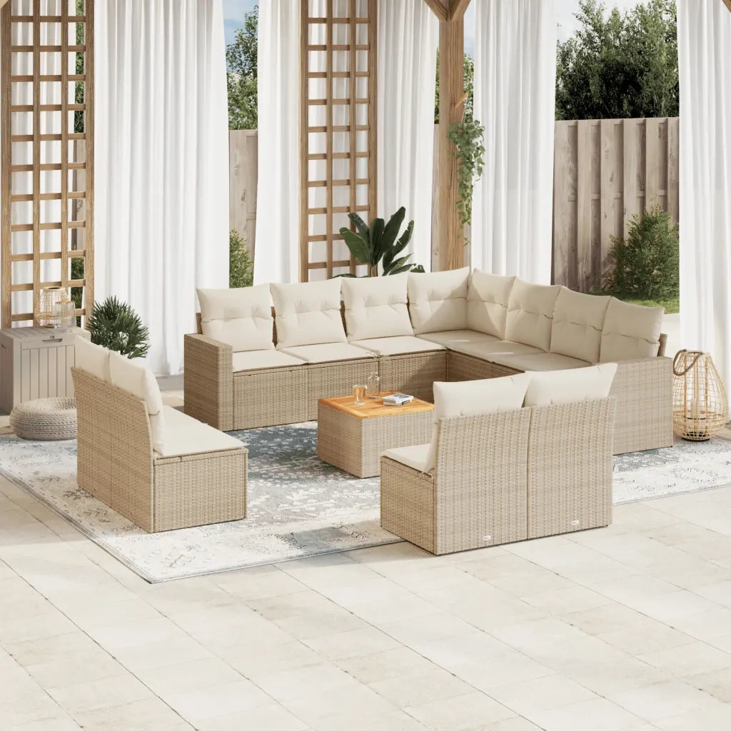 Set Divani da Giardino 12 pz con Cuscini Beige in Polyrattan 3256513