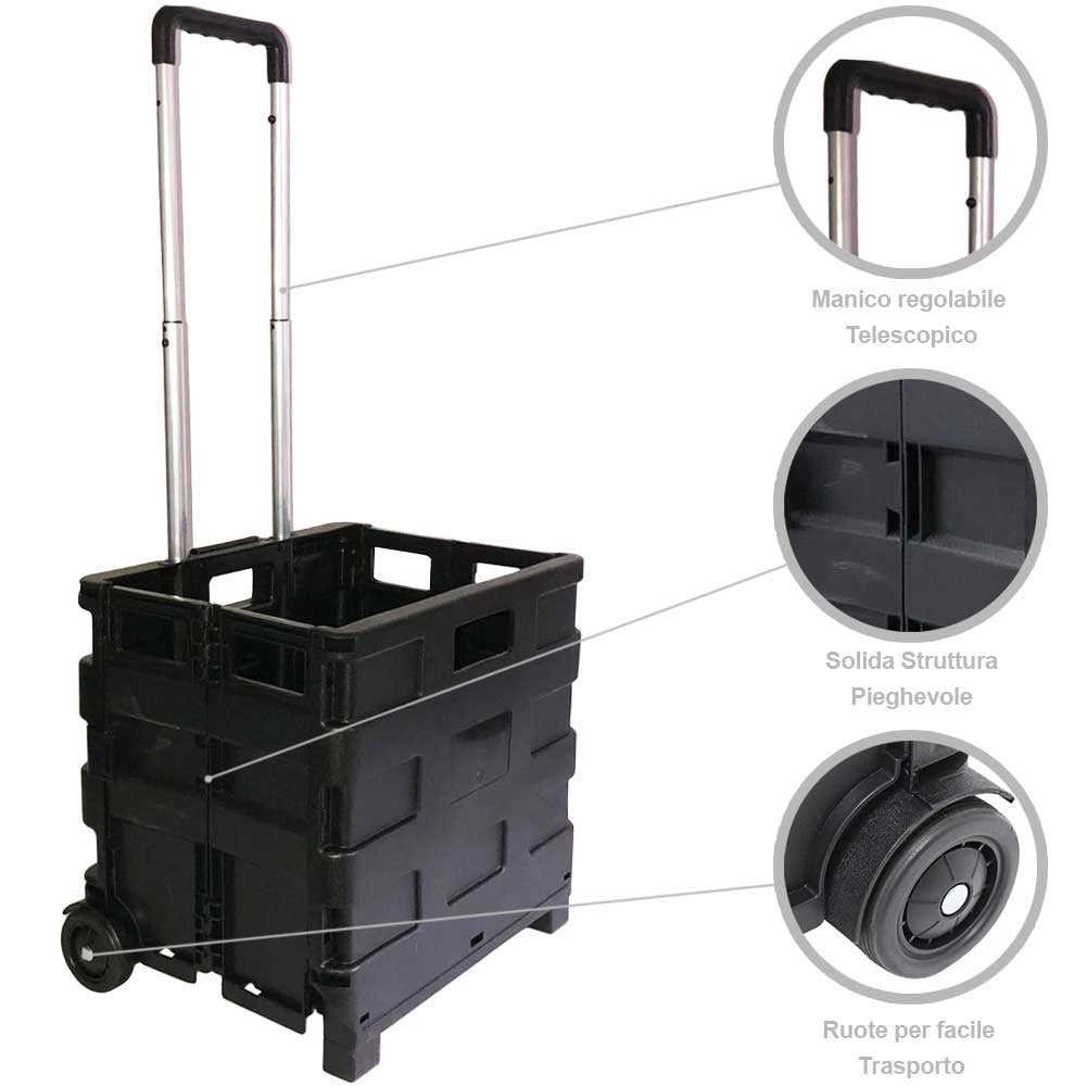Carrello Trolley Multiuso Pieghevole Kinzo 2 Ruote Manico Per Spesa e Campeggio
