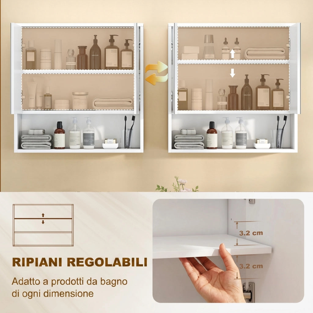 Armadietto da Bagno Parete 60x16x60 cm Mobiletto Ante Soft-Close e Ripiano Regolabile in MDF Bianco