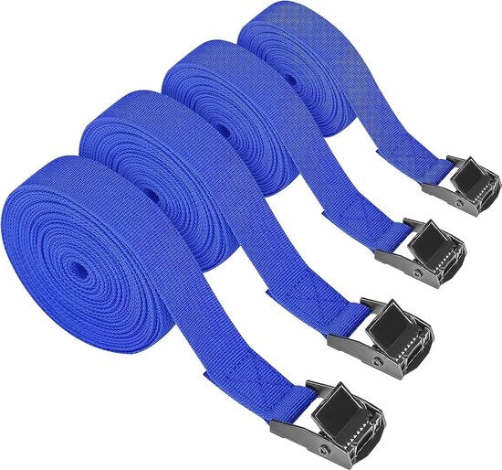 4 set di cinghie elastiche 7 m, cinghia di tensione blu, adattabile, cinghia di regolazione per carri, motociclette, auto, bagagliaio, kayak, tende, capote di protezione per mobili, auto.