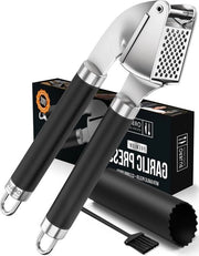 Set di Minatore e Schiacciatore d'Alio in Acciaio Inox - Qualità Professionale Premium - Facile da Pulire e Resistentente al Lavastoviglie - Resistentente all'Ossidazione in Acciaio Nero.