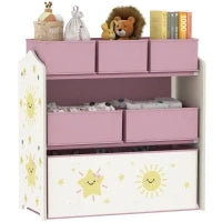 Scaffale per Cameretta a 3 Livelli con 6 Scatole Estraibili di Tessuto non Tessuto, 63x30x66 cm, Rosa