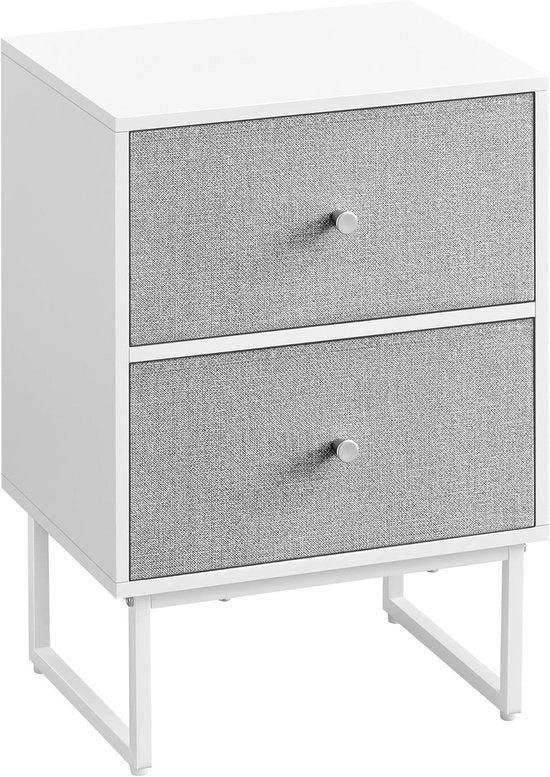 Comodino, tavolo da notte con spazio di stoccaggio, 2 cassetti rimovibili, comodino per camera da letto, soggiorno, bianco neve-grigio cielo LGS029W14, 30 x 40 x 55 cm