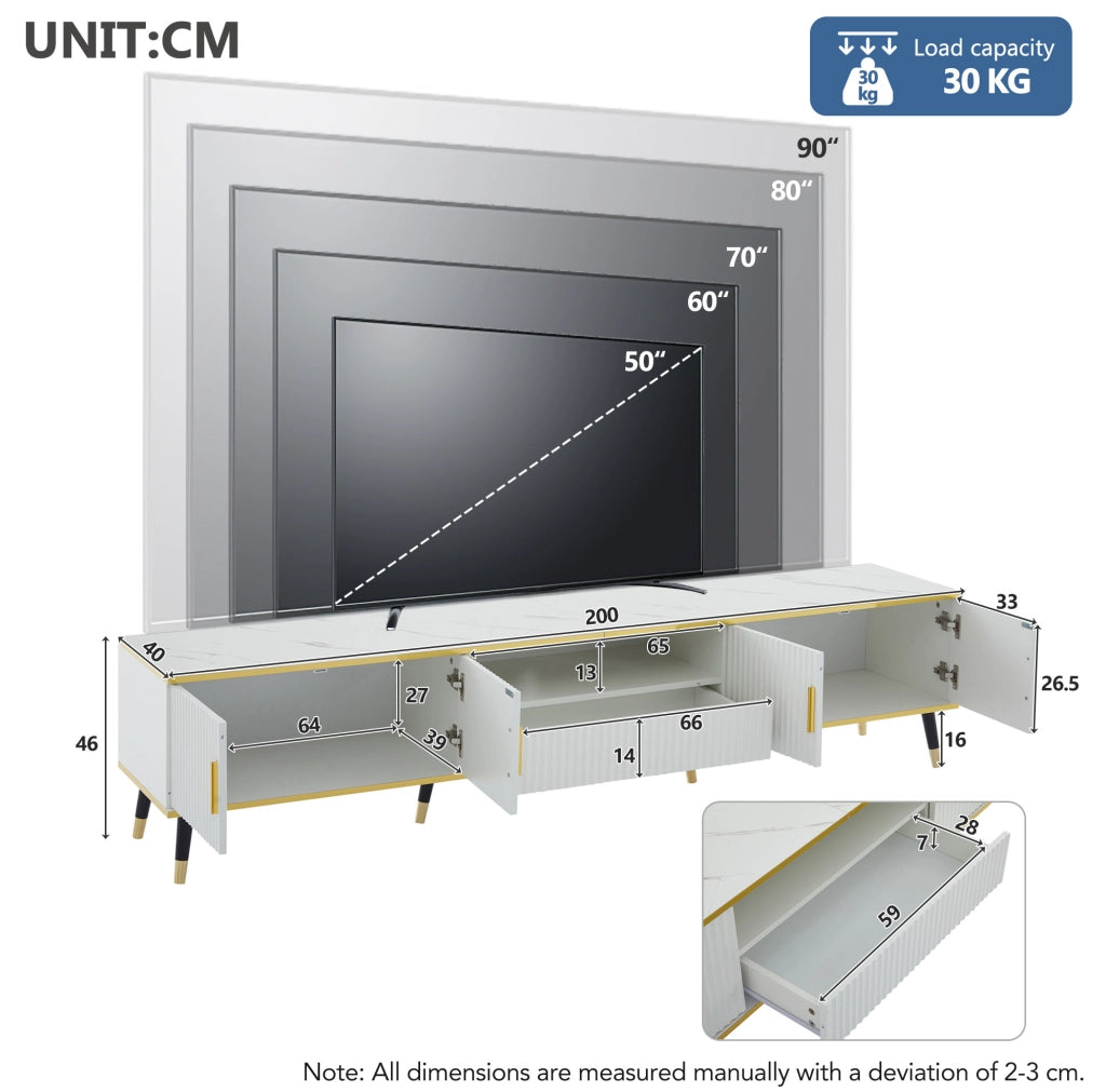 mobile TV 200 x 40 x 46 cm bianco - contenitore, senza materasso