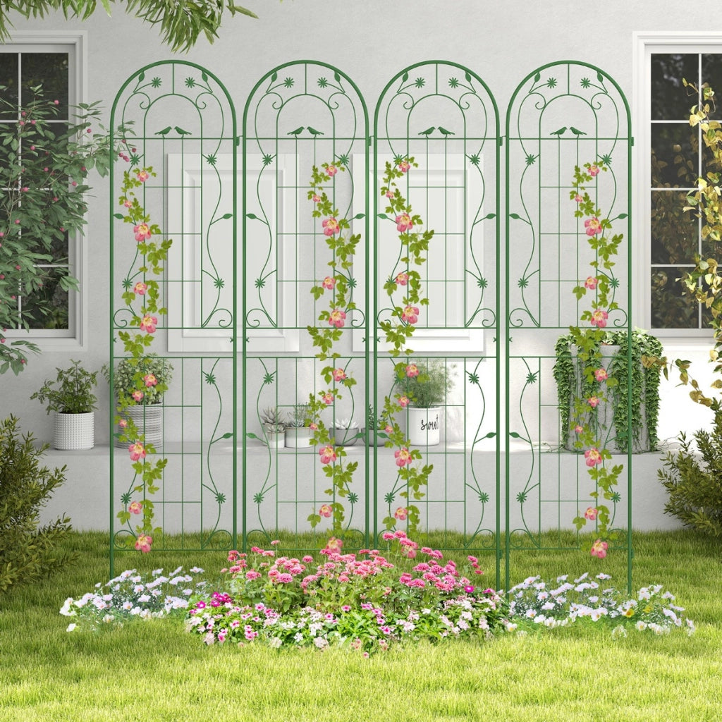 Pacco da 2 di traliccio da giardino in metallo 220x52cm, Supporto decorativo per piante rampicanti rose Verde
