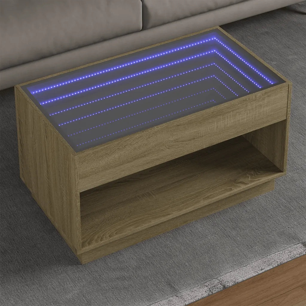 Tavolino da Salotto con LED Infinity-Tavolino da soggiorno Rovere Sonoma 90x50x50 cm