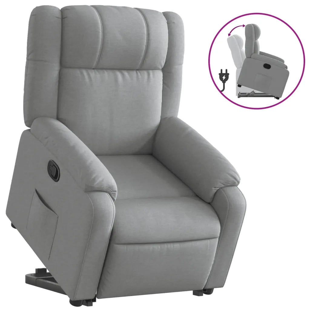 Poltrona | Sedia Relax Alzapersona Reclinabile Grigio Chiaro in Tessuto