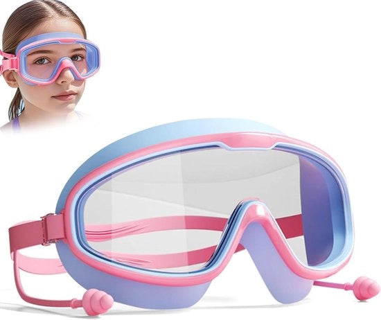 Duikocchiali acqua-resisti con grande occhiali e cuffie per bambini - Rosa
