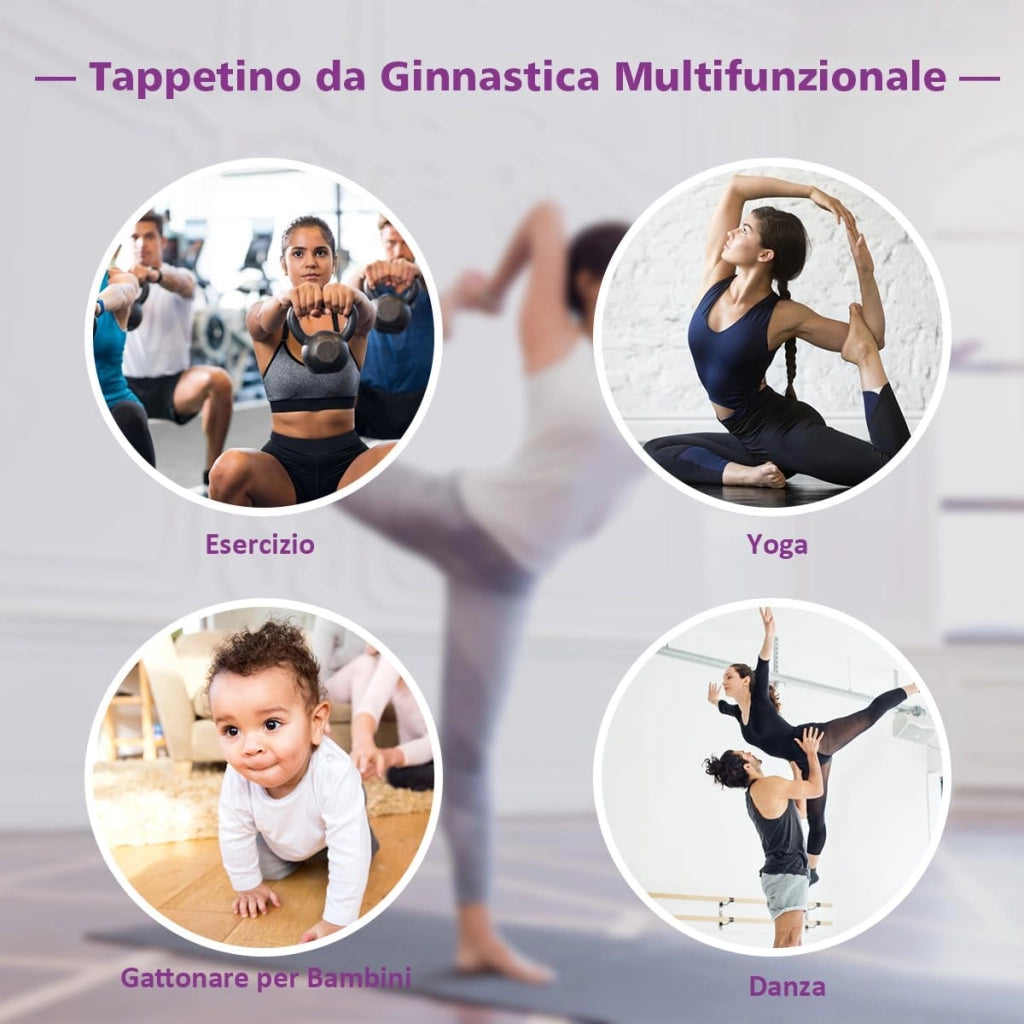 Tappettino da Ginnastica Pieghevole 240 x 116 x 5 cm, Tappetto Palestra da Terra con Maniglie Portatile, Materassino da Allenamento per Fitness e Yoga