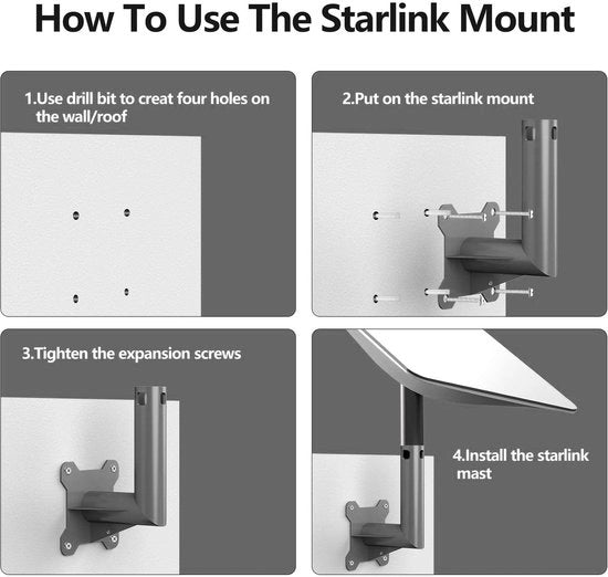 Impianto di montaggio per satelliti in acciaio inossidabile - Adatto a Starlink V2 - Base di montaggio 100 x 100 mm - Beugello per satelliti