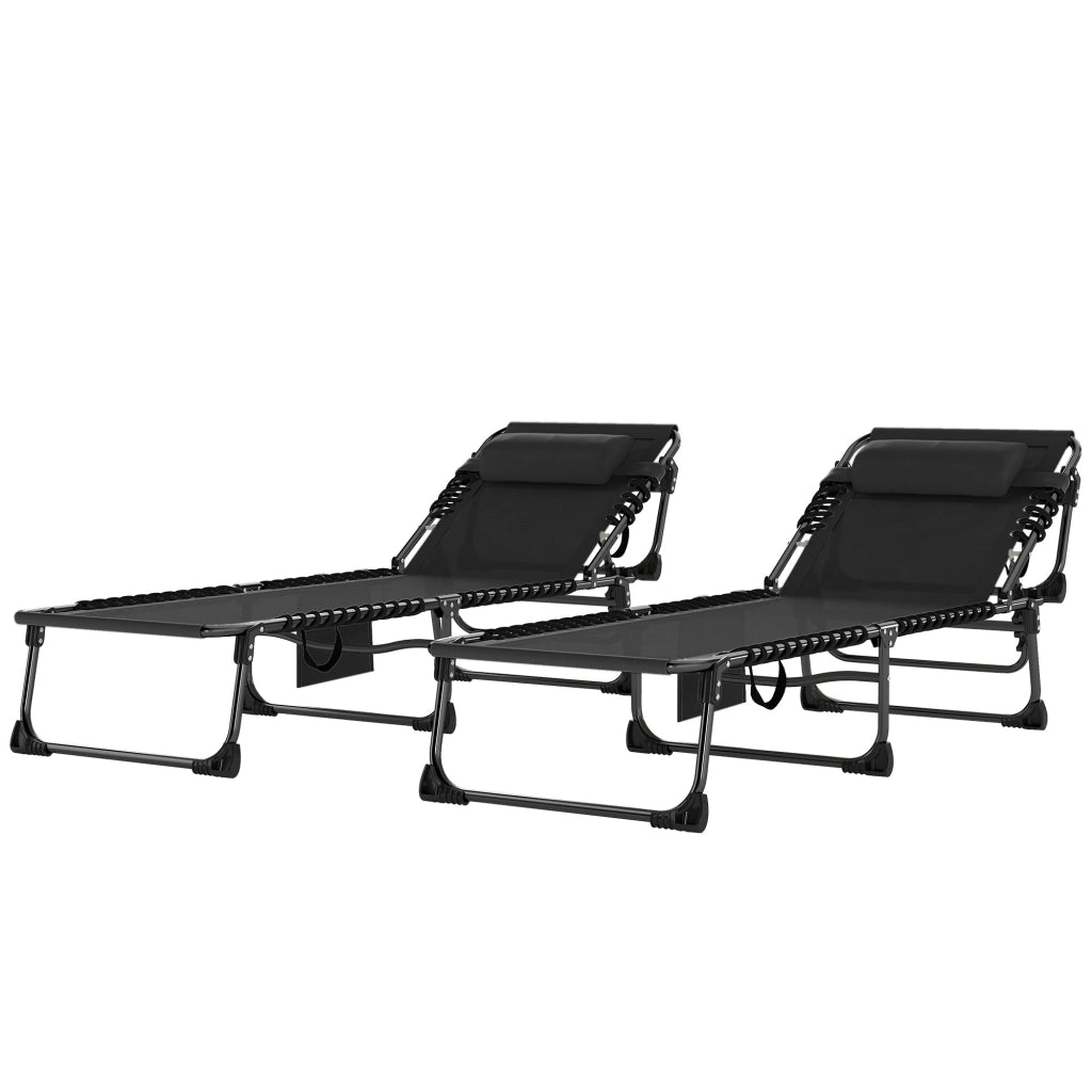 Set 2 Lettini Prendisole da Giardino Pieghevoli e Reclinabili su 5 Livelli con Cuscini, 57x200x38 cm, Nero