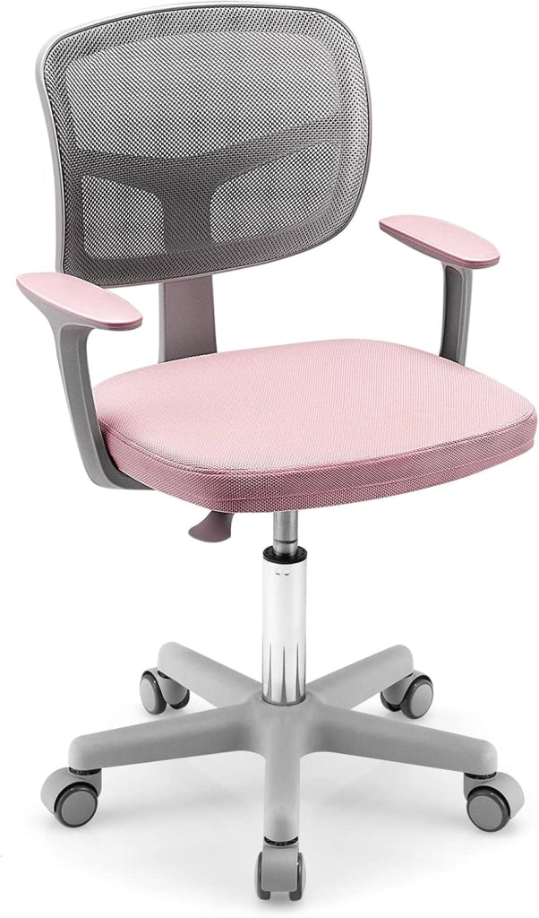 Sedia da scrivania per bambini, girevole a 360°, con seduta regolabile in altezza, 40-54 cm, per bambini, con schienale, braccioli e ruote, per bambini dai 3 ai 10 anni (rosa)